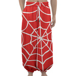 Red And White Spider Web Pattern Print Lantern Pants