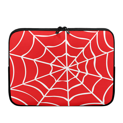 Red And White Spider Web Pattern Print Laptop Sleeve