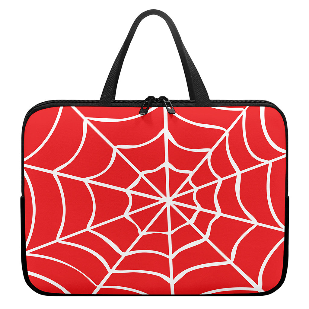 Red And White Spider Web Pattern Print Laptop Sleeve With Handle