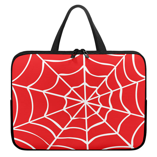 Red And White Spider Web Pattern Print Laptop Sleeve With Handle