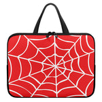 Red And White Spider Web Pattern Print Laptop Sleeve With Handle