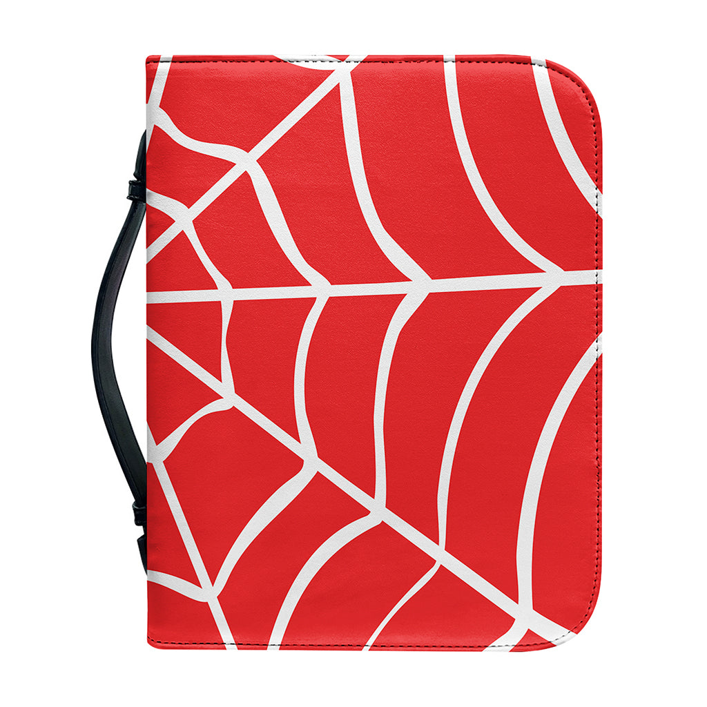 Red And White Spider Web Pattern Print Leather Bible Cover
