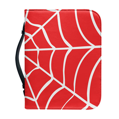 Red And White Spider Web Pattern Print Leather Bible Cover