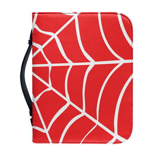 Red And White Spider Web Pattern Print Leather Bible Cover
