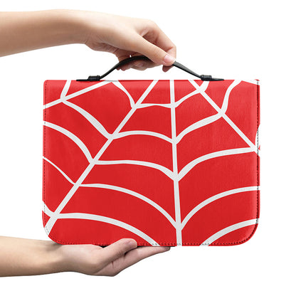 Red And White Spider Web Pattern Print Leather Bible Cover