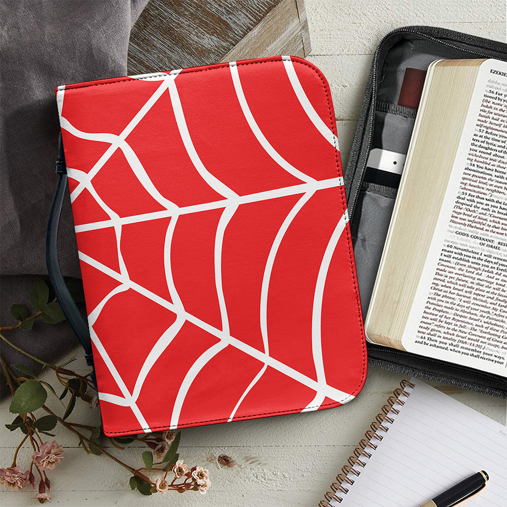 Red And White Spider Web Pattern Print Leather Bible Cover