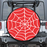 Red And White Spider Web Pattern Print Leather Spare Tire Cover