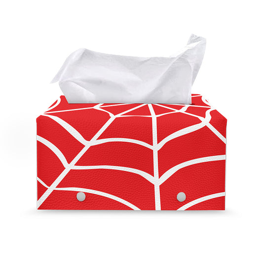 Red And White Spider Web Pattern Print Leather Tissue Box Cover