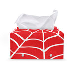 Red And White Spider Web Pattern Print Leather Tissue Box Cover