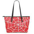 Red And White Spider Web Pattern Print Leather Tote Bag With Zipper