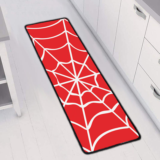 Red And White Spider Web Pattern Print Long Kitchen Mat