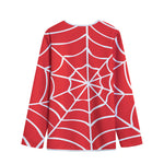 Red And White Spider Web Pattern Print Long Sleeve Short Coat