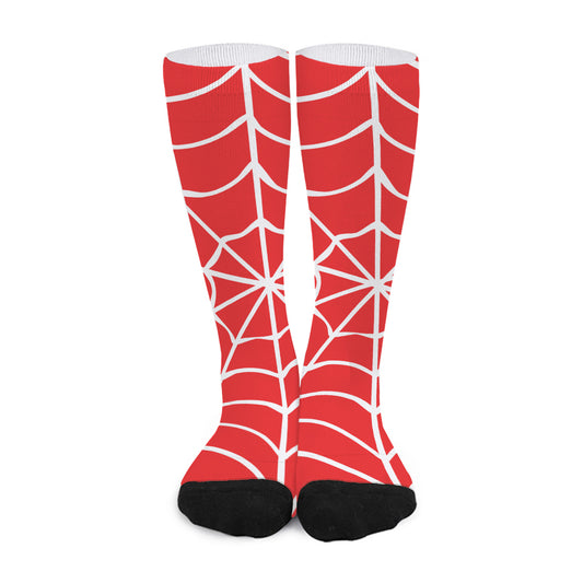 Red And White Spider Web Pattern Print Long Socks