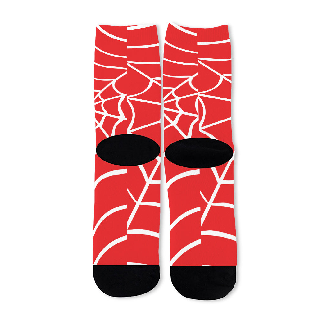 Red And White Spider Web Pattern Print Long Socks