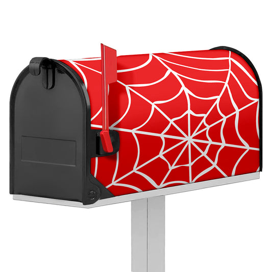 Red And White Spider Web Pattern Print Mailbox Cover