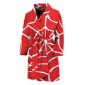 Red And White Spider Web Pattern Print Men's Bathrobe
