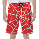 Red And White Spider Web Pattern Print Men's Beach Shorts