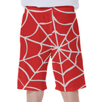 Red And White Spider Web Pattern Print Men's Beach Shorts