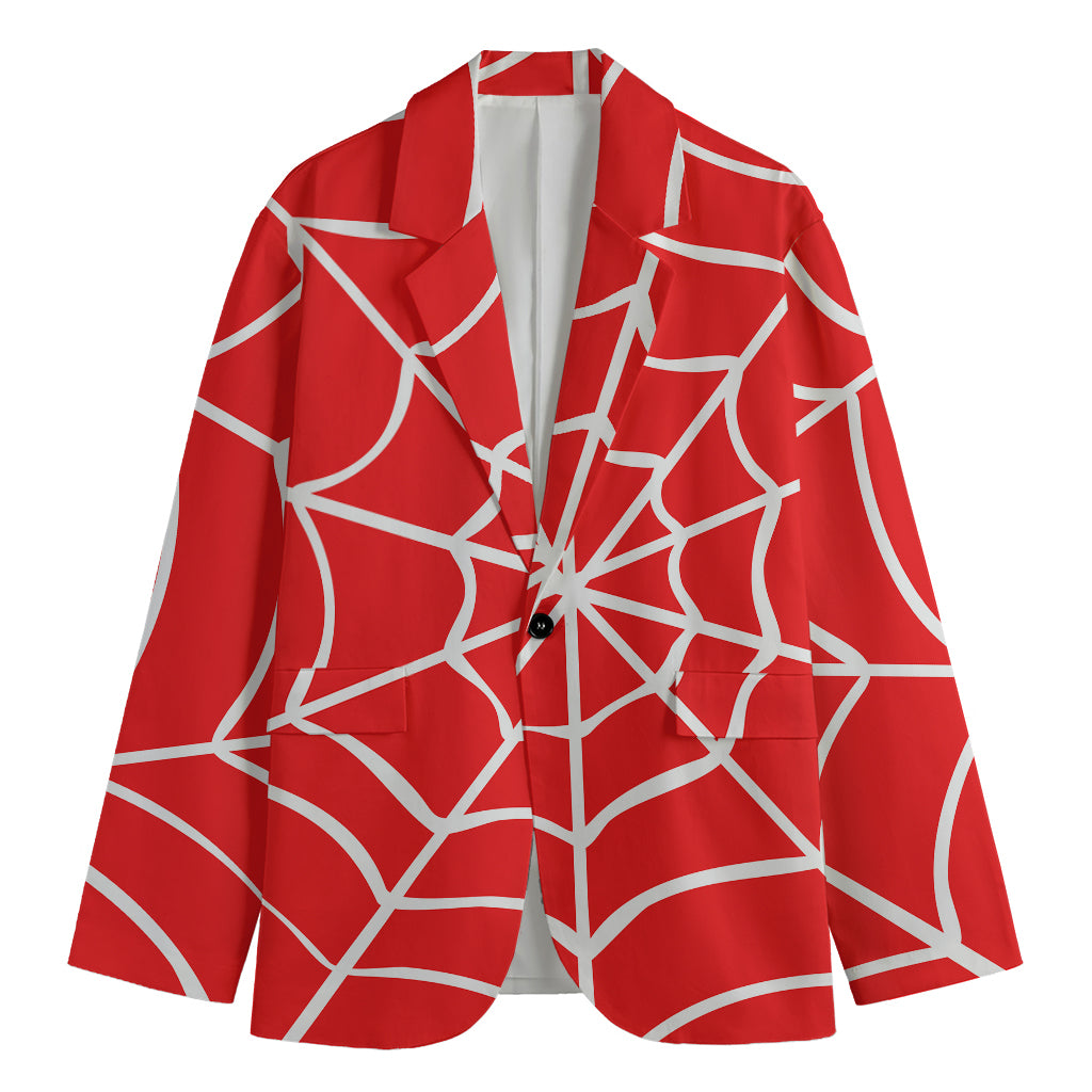 Red And White Spider Web Pattern Print Men's Blazer