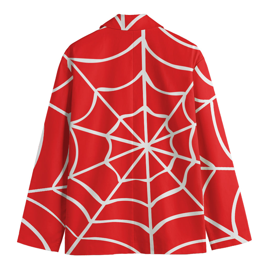 Red And White Spider Web Pattern Print Men's Blazer