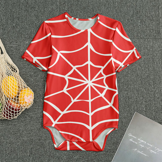 Red And White Spider Web Pattern Print Men's Bodysuit