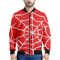 Red And White Spider Web Pattern Print Men's Bomber Jacket