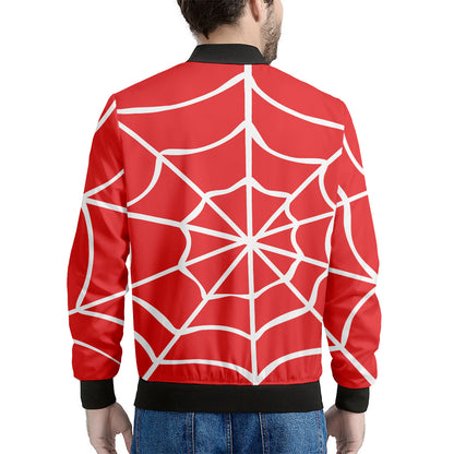 Red And White Spider Web Pattern Print Men's Bomber Jacket