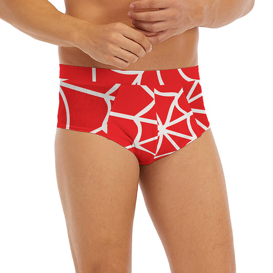 Red And White Spider Web Pattern Print Men's Briefs