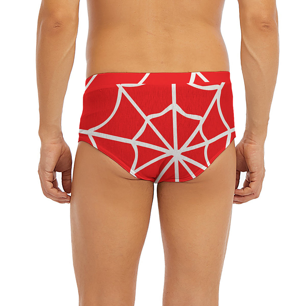 Red And White Spider Web Pattern Print Men's Briefs