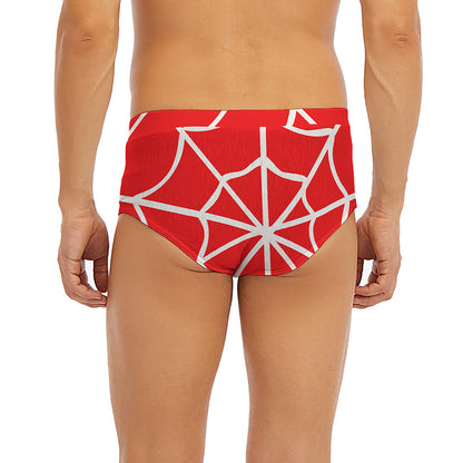 Red And White Spider Web Pattern Print Men's Briefs