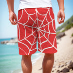 Red And White Spider Web Pattern Print Men's Cargo Shorts
