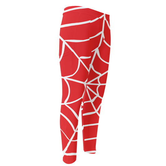 Red And White Spider Web Pattern Print Men's Compression Pants