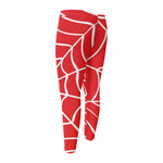 Red And White Spider Web Pattern Print Men's Compression Pants