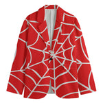 Red And White Spider Web Pattern Print Men's Cotton Blazer