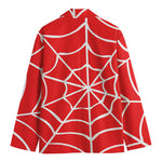 Red And White Spider Web Pattern Print Men's Cotton Blazer