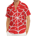 Red And White Spider Web Pattern Print Men's Deep V-Neck Shirt