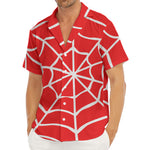 Red And White Spider Web Pattern Print Men's Deep V-Neck Shirt
