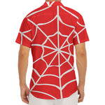 Red And White Spider Web Pattern Print Men's Deep V-Neck Shirt
