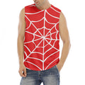 Red And White Spider Web Pattern Print Men's Fitness Tank Top