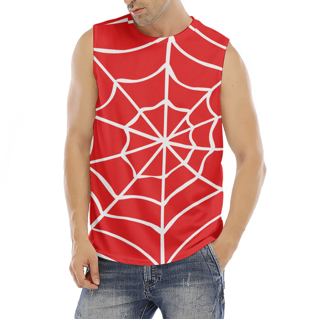 Red And White Spider Web Pattern Print Men's Fitness Tank Top