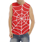Red And White Spider Web Pattern Print Men's Fitness Tank Top