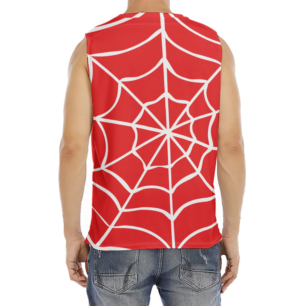 Red And White Spider Web Pattern Print Men's Fitness Tank Top
