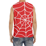 Red And White Spider Web Pattern Print Men's Fitness Tank Top