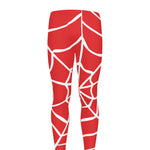 Red And White Spider Web Pattern Print Men's leggings
