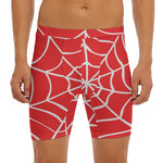 Red And White Spider Web Pattern Print Men's Long Boxer Briefs