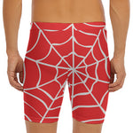 Red And White Spider Web Pattern Print Men's Long Boxer Briefs