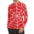 Red And White Spider Web Pattern Print Men's Long Sleeve Rash Guard