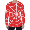 Red And White Spider Web Pattern Print Men's Long Sleeve T-Shirt