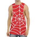 Red And White Spider Web Pattern Print Men's Muscle Tank Top