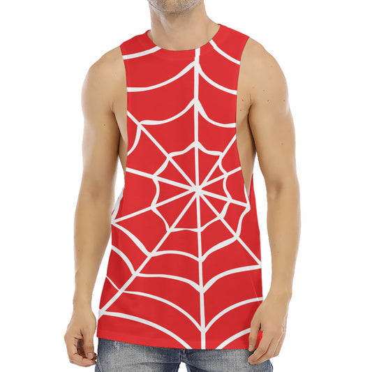 Red And White Spider Web Pattern Print Men's Muscle Tank Top